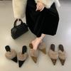 White Fluffy High Heels Pointed Slippers Women Wear Autumn and Winter Plush Fluffy Shoes Temperament Thin Heel Bag Head Sandals Men