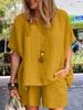 women's Solid Color Batwing Short Sleeve Loose Top High Waist Casual Shorts Summer Two Piece Outfit Set