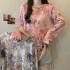 Chinese Style Ink Painting T-shirt Summer Thin Long Sleeve Women's Vintage Casual Loose Fashion Round Neck Pullovers