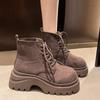 Thick-soled heightening Martin boots women's 2025 autumn new side zipper retro locomotive boots small lace-up short boots
