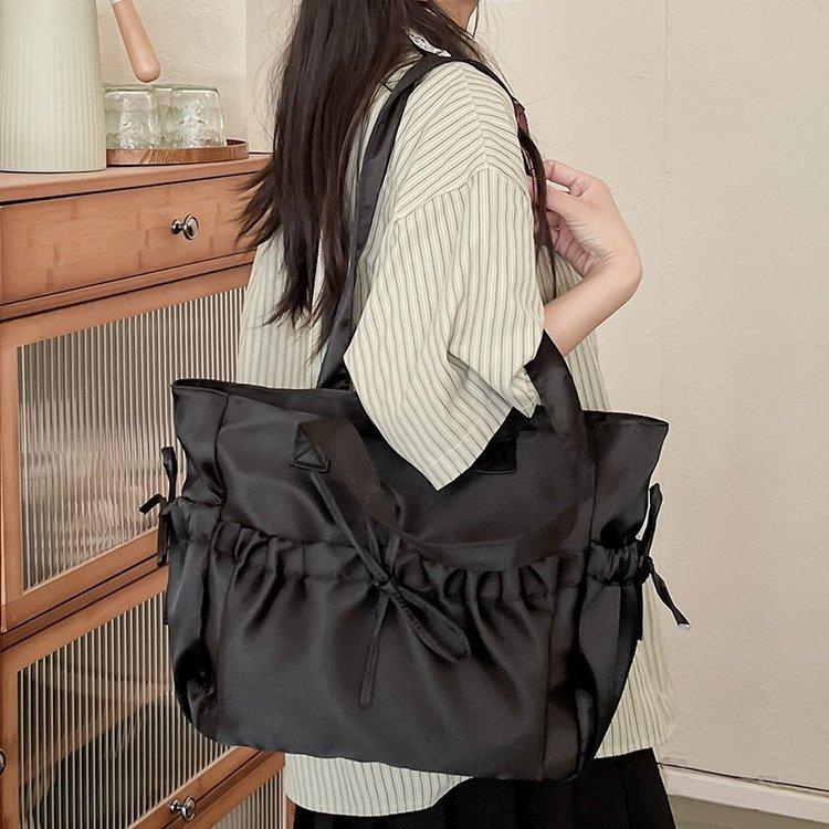 2025 New Nylon Bag Shoulder Handbag Large Capacity Student Class Commuter Bag Bow Tote Bag