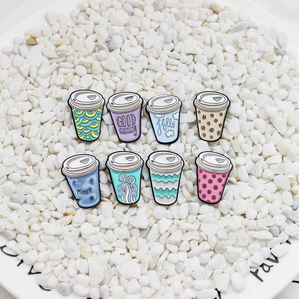 Creative Milk Tea Cup Brooch: Trendy & Colorful with Waves, Clouds, and Letter Patterns for a Versatile Fashion Statement.