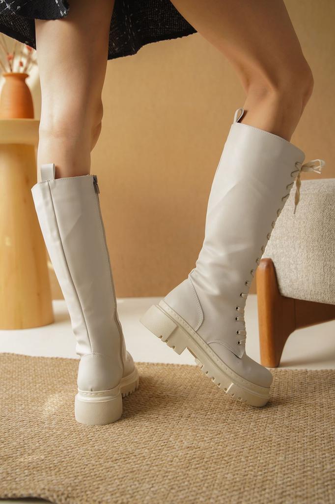 Women Modern Stylish Fashion Boots Boots Faux Leather Ester Lace Up Long Boots Tan Leather