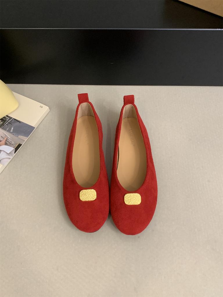 Fashion Gold Metal Decoration Ballet Flats Dance Shoes Casual Female Soft Footwear Lady Fashion Elastic Band Women Flats Slip On Shoes