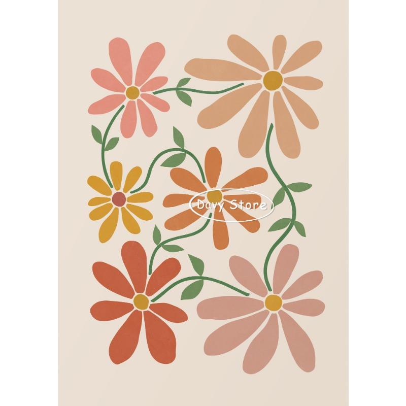 Neutral BohoTerracotta Abstract Flowers Poster Print Floral Canvas Painting Flower Market Wall Art Picture for Living Room Decor