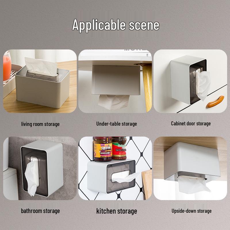 Clear Punch-Free Wall-Mounted Tissue Box for Bathroom or Living Room