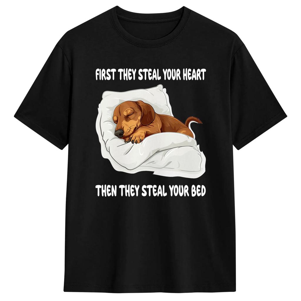 Dachshund Wiener Doxie Sleeping Pajamas Nightgown T-Shirt Summer Hipster T-Shirts Men 100 Cotton O Neck Oversized Clothing