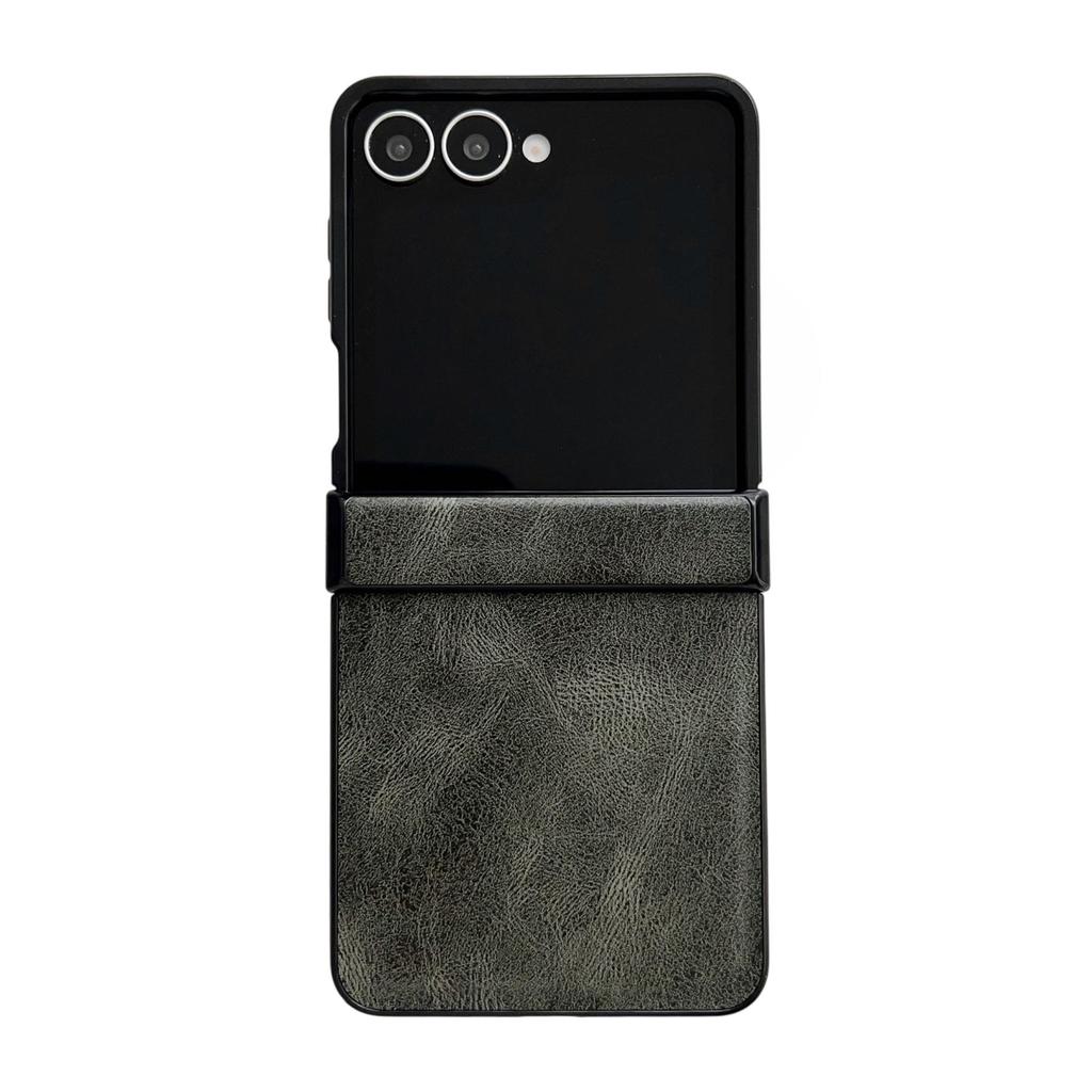 Samsung Z Flip7 Retro Crazy Horse Leather Magnetic Phone Case, Compatible with Flip6/5, Three-Section, Folding Drop-Proof Protective Cover.