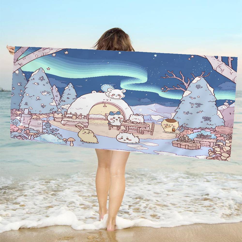 Cute Cartoon C-ChiikawaS Anime Beach Swimming Towel Soft Absorbent Washcloth Children's Gifts for Kids Travel Camping Gym