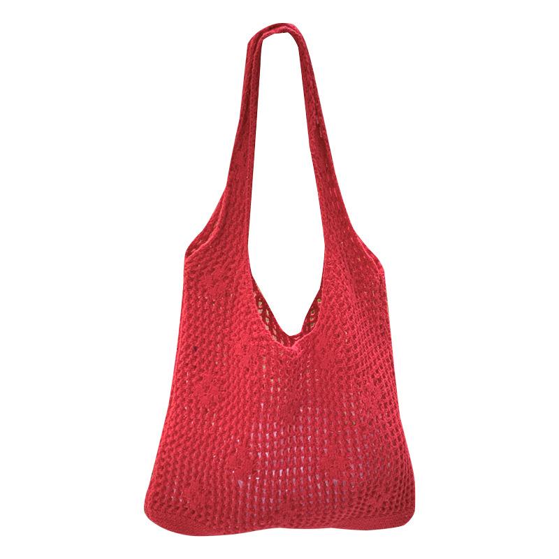 Mori hollow flower knitted shoulder bag large capacity woven tote bag seaside vacation handbag