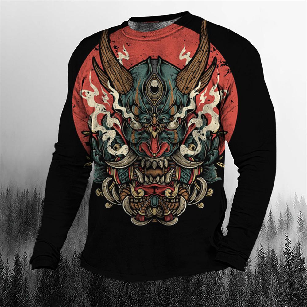 Tricou Super Cool Vintage Japonez Samurai pentru Bărbați cu Gât Rotund, Îmbrăcăminte pentru Bărbați, Mărimi Mari, Casual, Mânecă Lungă, Topuri, Tricou Imprimat 3D