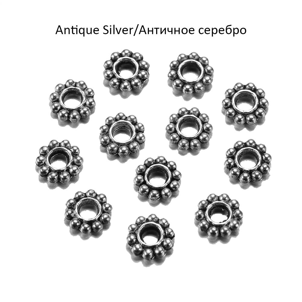 100Pcs/Lot Antique Gold Color Bronze Tone Daisy Flower Metal Spacer Beads Wheel  for Jewelry Making Needlework Accessories