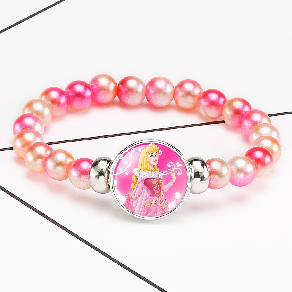 Princess Series Bracelet For Children Creative Cartoon Image Rainbow Beads Adjustable Wristband