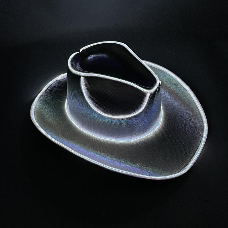 Iridescent LED Light-up Sequin Cowboy Hat for Christmas and Halloween Carnival