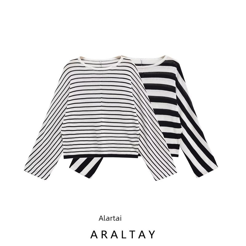 Araltay New Arrival Fashion Style Women's Clothing Fashion All-Match Casual Minimalist Batwing Sleeve Stripes Tops 1165260