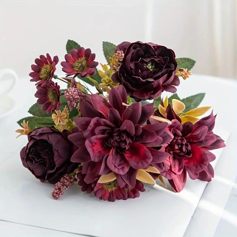 Silk Dahlia Rose and Daisy Artificial Flowers for Home Wedding Party Decor DIY Floral Arrangements in Decorative Gift Boxes