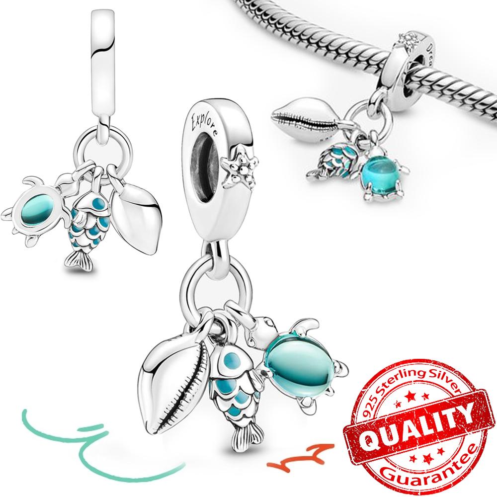 Underwater World 925 Silver Starfish Coral Seahorse Shell Octopus Crab Pendant Fit DIY Bracelet Necklace Matching Gifts