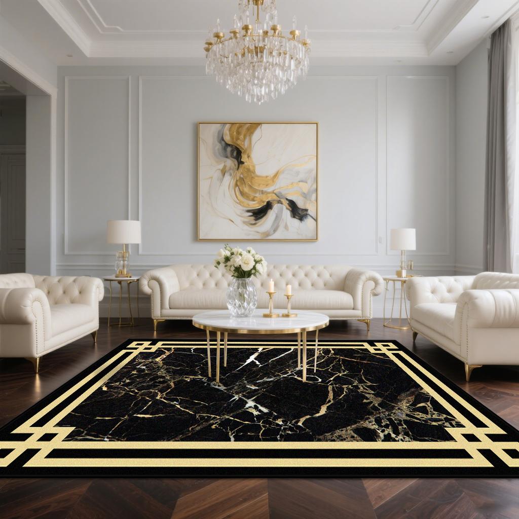 Luxusteppich Wohnzimmer Goldene Dekoration Heimteppiche Große Größe Sofa Bereich Teppich Waschbar Hotelhalle Weiche Rutschfeste Bodenmatte