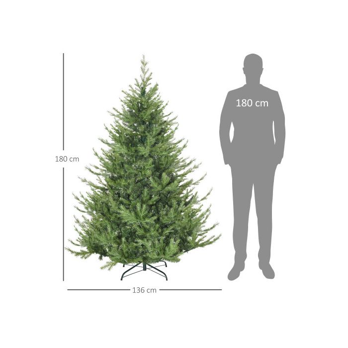 Sapin De Noël HOMCOM, 180 Cm, Artificiel, Branches Denses, 1942 Pointes, Vert, Pour Décorations Festives