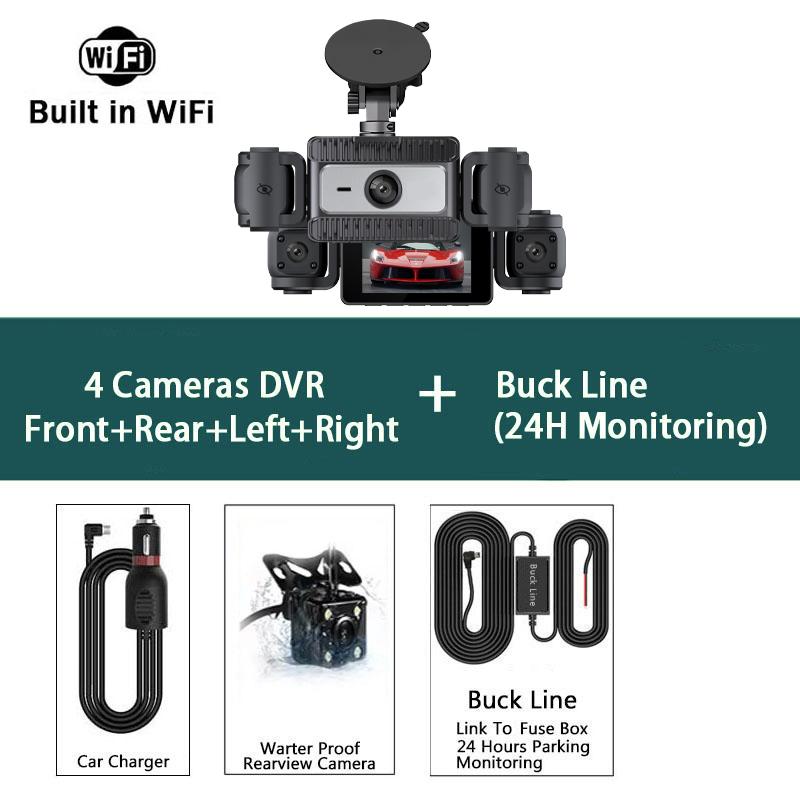 4 Cameras 360° Full HD 1080P Car DVR Wifi Dash Cam 4 Channel Dashcam Video Recorder WDR Night Vision Black Box Cabin Camera