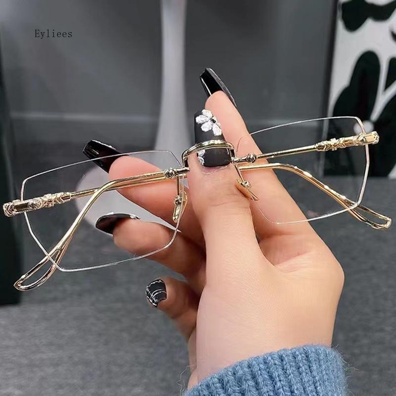 

Men S Frameless Myopia Glasses Ultra Light Anti Blue Light Finished Eyewear Metal Frame Near Sight Eyeglasses Diopter 0 To -4.0 -4.0