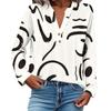 Women's Fashionable And Casual Shirt Long Sleeve V-neck Button Printed Blouse Top