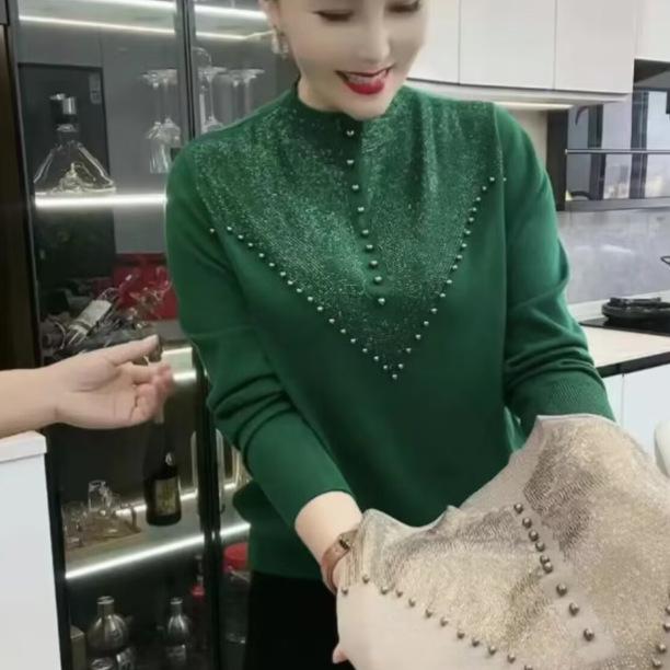 2023 Trendy Loose Long-Sleeve Women's Top with Half-High Collar