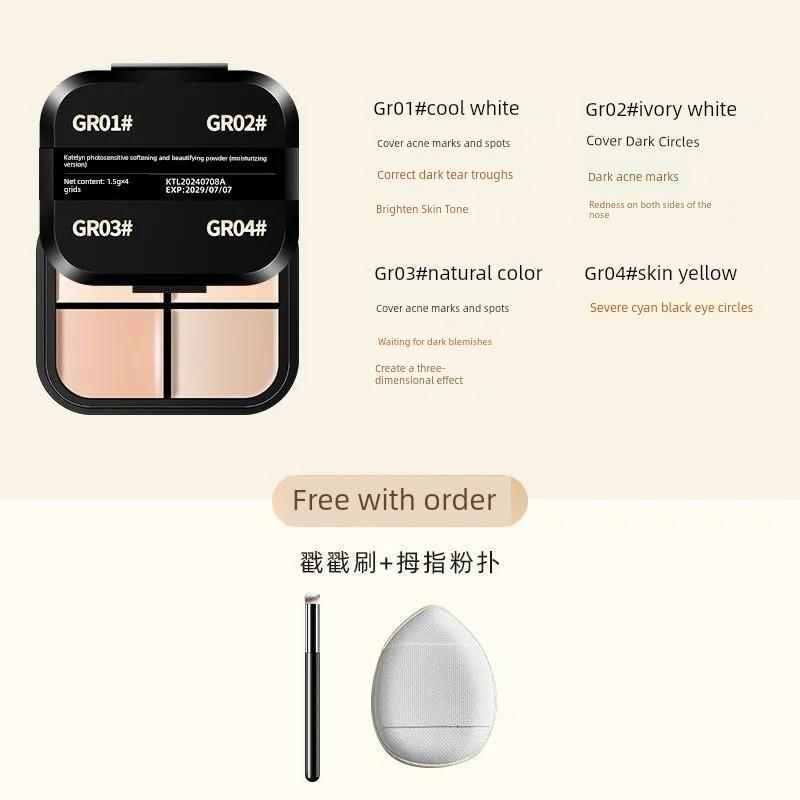 Waterproof Four-Color Concealer Palette To Cover Acne Marks and Tear Troughs. Cover Dark Circles Concealer