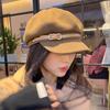 Autumn and Winter Hat Women's Retro Belt Buckle Octagonal Hat Showing Face Newsboy Hat Literary Cap