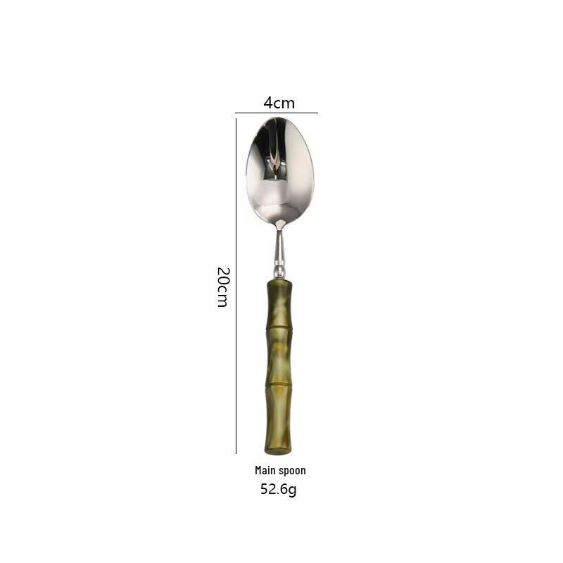 304 Stainless Steel Gold Cutlery Set with Violet Acrylic Bamboo Joint Handles: Includes Knife, Fork, and Spoon for Hotel Light Luxury Use.