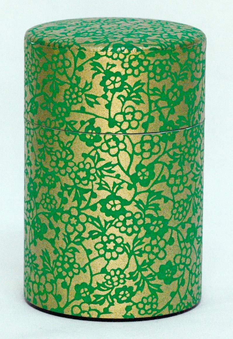 Kotodo Takahashi Seisakusho Tea Washi and Vine Flower Gold with Green Flowers Caddy, Wasi-dyed Paper, Long, 150g, #81,