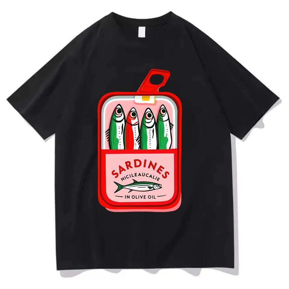 Sardines In Olive Oil T Shirt Funny Fish Can Graphic Tee Aesthetic Harajuku Streetwear Top Casual Unisex Short Sleeve Shirt