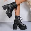 Fashion Fashion Buckle Cunky Platform Ankle Boots Women Lace Up Super High Heel Punk Boots Woman Pu Leather Thick Heels Motorcycle Botas