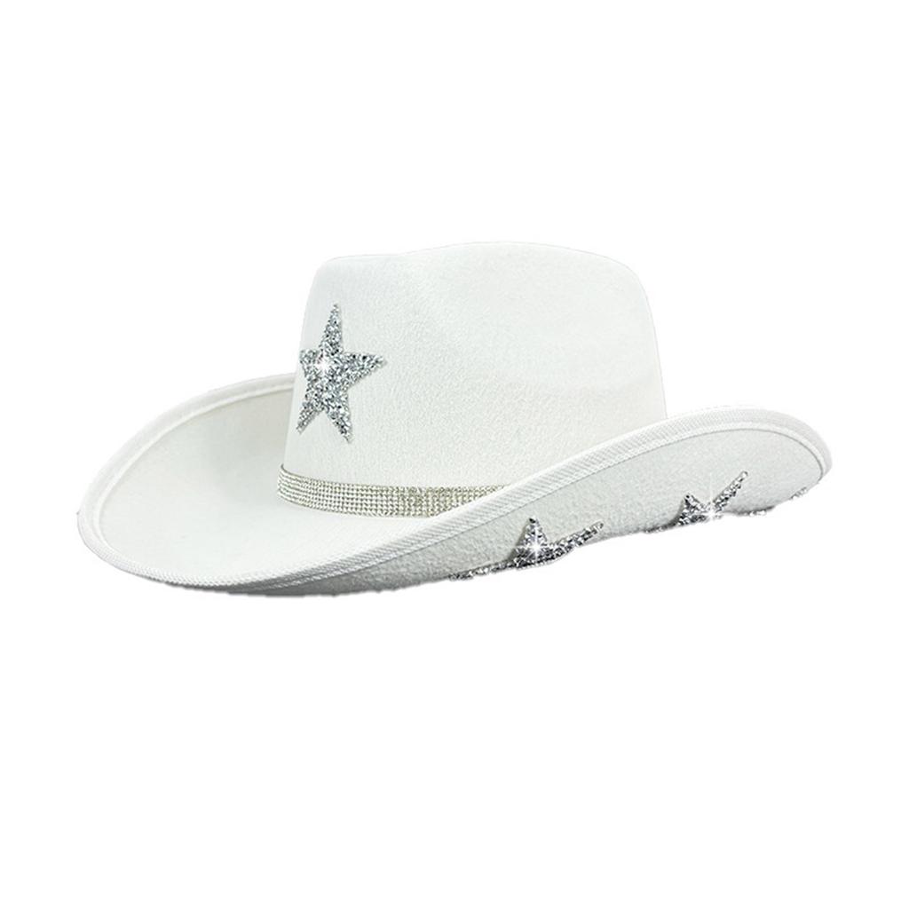 Shining Crystal Star Hat for Women Men Music Festival Hat with Five Pointed Star Pattern for Adult Stage Performances