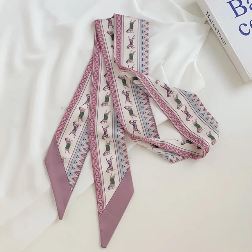 Imitation Silk Print Bag Handle Strap Decoration Scarf Women Neck Tie Bag Headscarves Floral Bands Headband Bag Ribbons