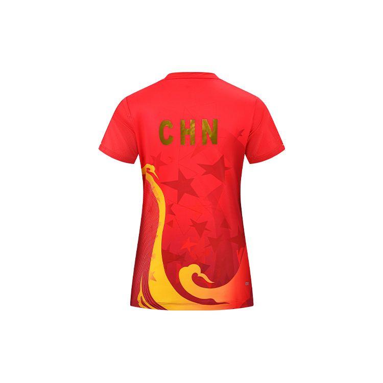 Li Ning Starry Voyage Creative West Lake Element Quick-Dry Cool Competition Short Sleeve T-Shirt Men Tops Crimson AAYS256-1