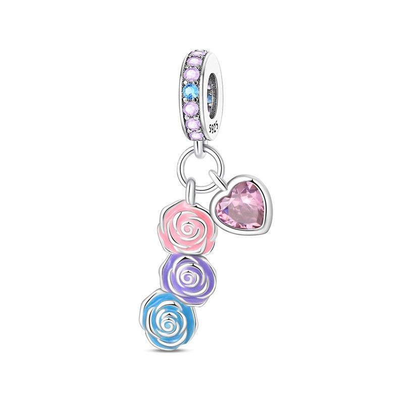 925 Silver Secret Garden Flower Butterfly Charms Pendant For Women Fit Bracelet DIY Birthday Jewelry Gift