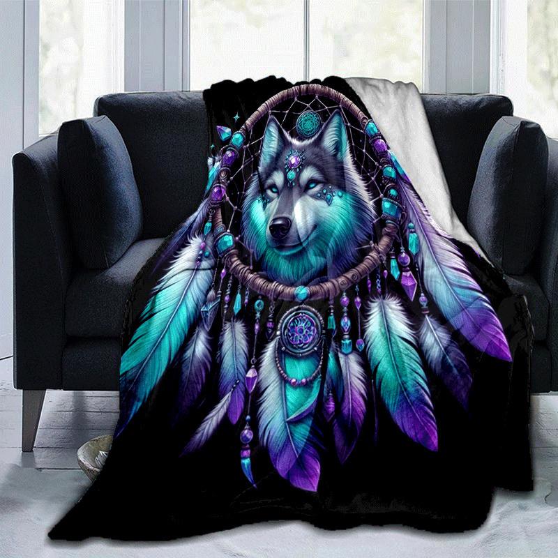 

1pc Wolf Printing Lightweight Flannel Blanket, Comfortable and Warm Blanket, for Camping Sofa Bed and Couch Office, Suitable for Gift Blanket 100x150cm