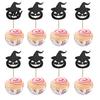 Halloween Party Supplies 8 Pcs Cupcake Toppers, Black Glitter Witch Hat Pumpkin Dark Decoration Picks for Supplies, Birthday Cake Dessert Table Decor
