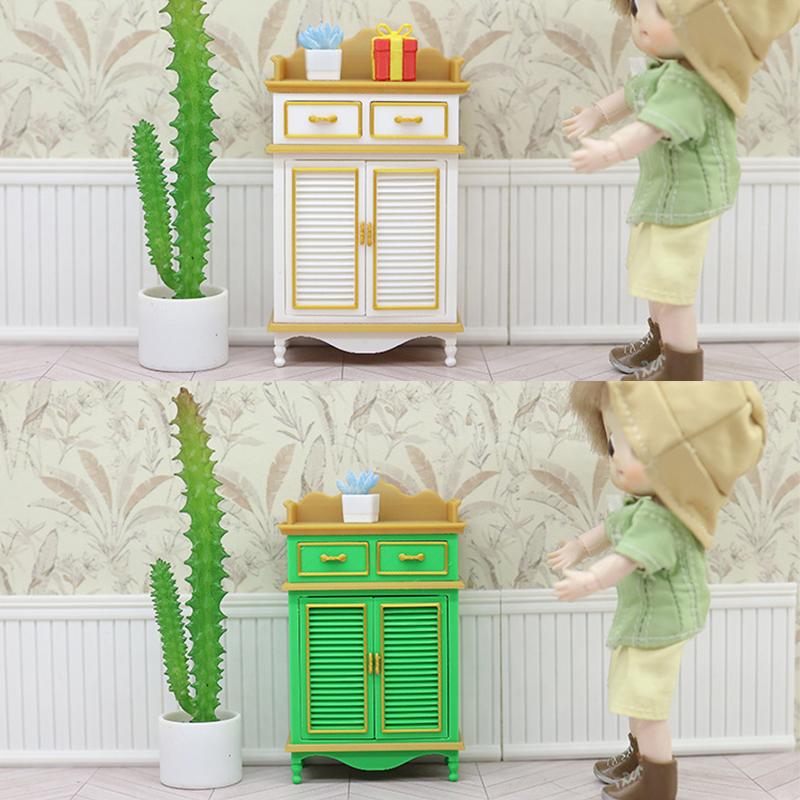 1/12 Dollhouse Mini Cabinet Cupboard Model Dollhouse Furniture Ornament Dolls House Living Scene Decoration Pretend Play Toys