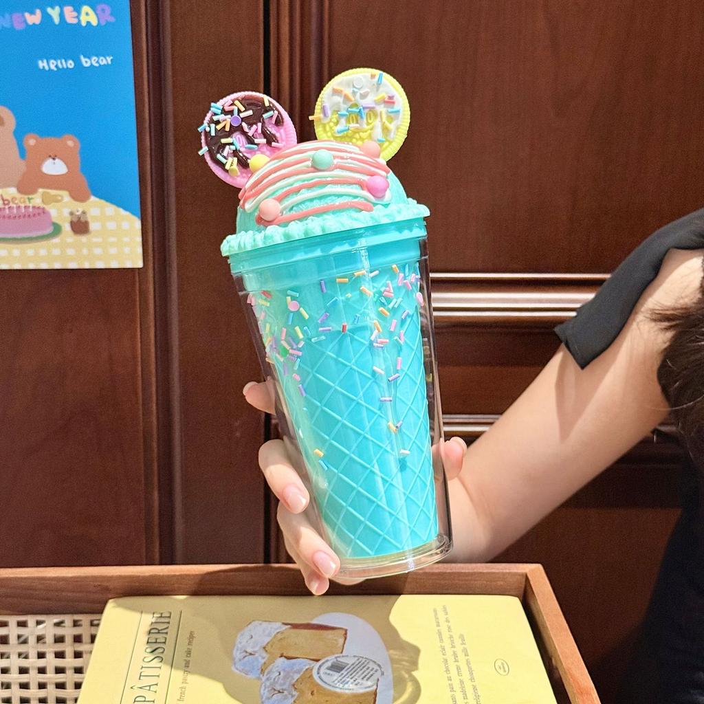 Fashion and Creative Smiley Face Water Cup Large Capacity Bingba Straw Cup Plastic Cup Exquisite Lady Gift