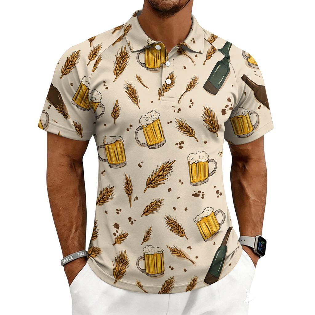 Men's Casual Printed Short Sleeve Button Down Shirt Collar Summer Top