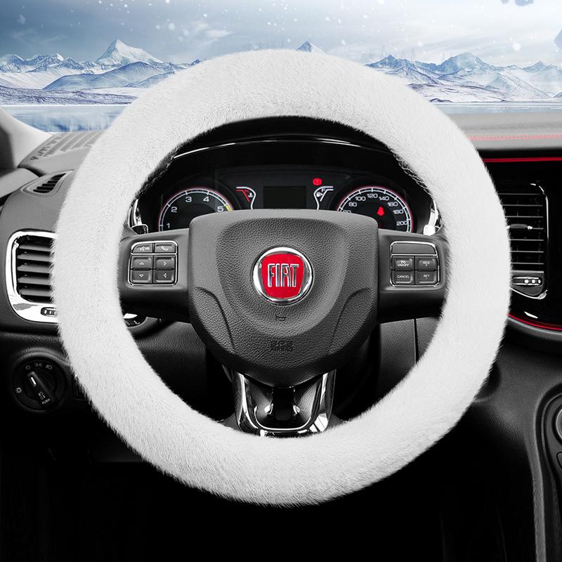 Suitable for Fiat Long Plush Steering Wheel Cover, Fashionable Autumn and Winter Warm Non-Slip Protective Cover, Suitable for Topolino 600 Hybrid