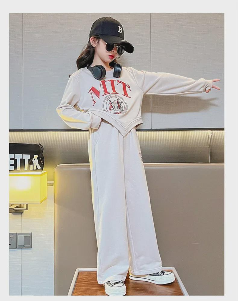 Mädchen 2024 Frühling/Herbst Modisches Buchstaben-Top & Lässige Hosen Set