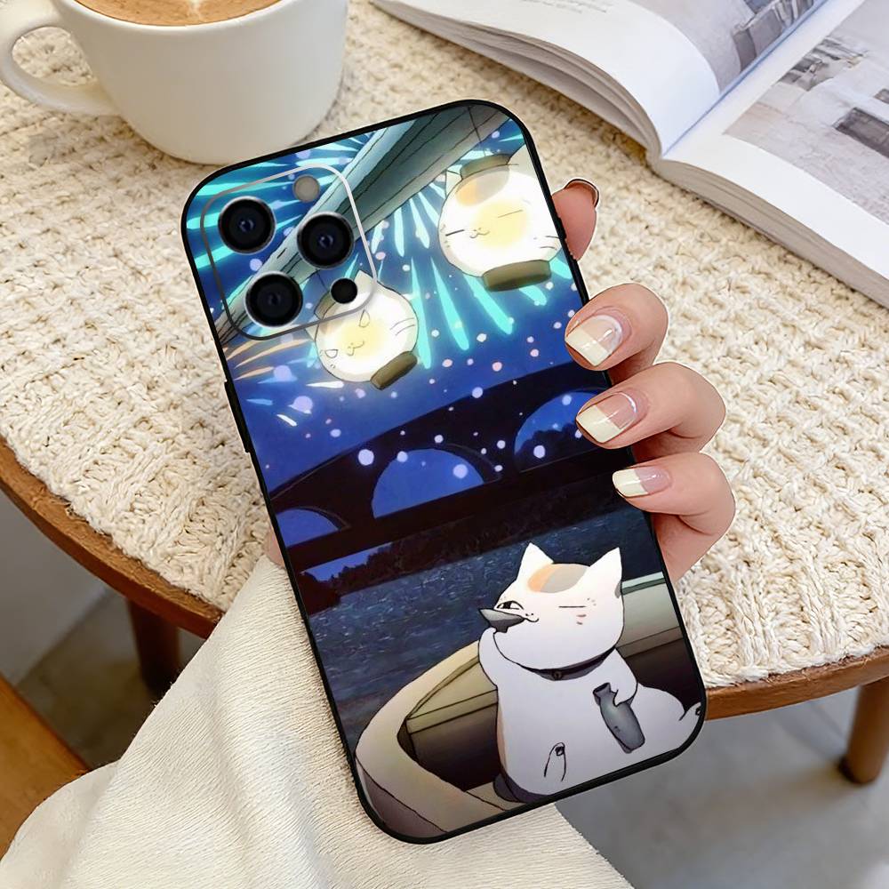 Natsume Y-yuujinchou Nyanko Phone Case For iPhone 17,16,15,14,13,12,11 Plus,Pro Max,XS,Soft Silicone Black Cover iPhone12ProMax
