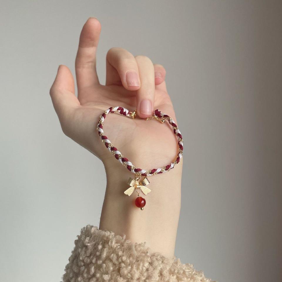 Christmas Color Scheme Woven Hand Rope Bracelet - Women's Red & Green/White Festive Jewelry