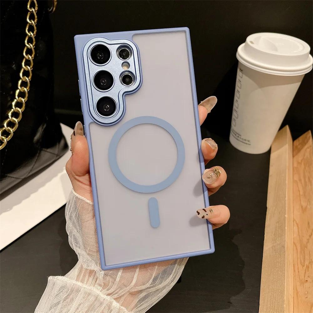 For Samsung Galaxy S25 S24 S23 Ultra S25 Plus S24 FE Lens Protective Shockproof Cover Luxury Matte Magsafe Wireless Charge Case