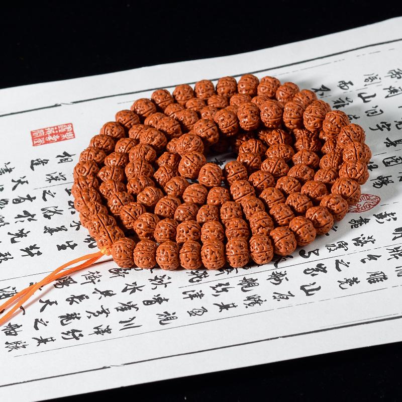 Handcrafted Dragon Scale Bodhi Seed Bracelet with Red Burst Finish