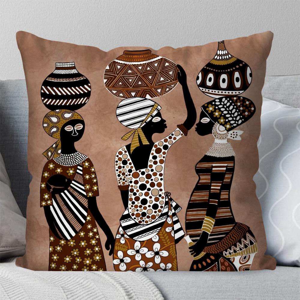African Women Pillow Case Square Pillow Bedroom Sofa Leisure Comfort Cushion Car Living Room Home Decoration 40X40