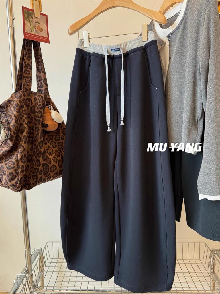 Women's Plus Size Fleece-Lined Wide-Leg Sweatpants - Autumn/Winter Versatile Casual Style